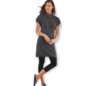Athleta Pinewood Speckled Grey Merino Wool Round Neck Cap Sleeve Sweater Dress